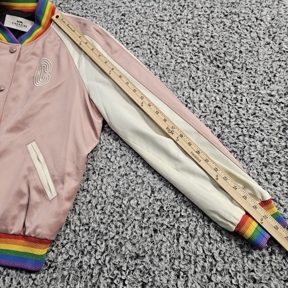 Coach Rainbow Souvenir Jacket M Medium Bomber Varsity Baby Pink Satin LGBTQ+ - Picture 13 of 16